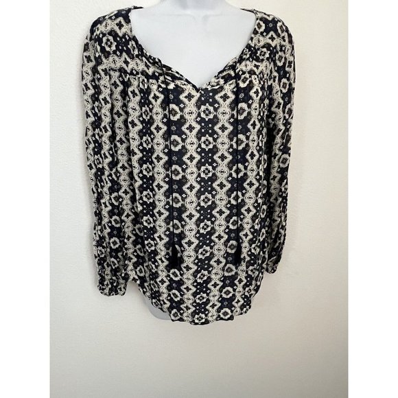 Lucky Brand Women’s Boho Peasant Viscose Linen Blend Long Sleeve Top Size Medium - Picture 1 of 7